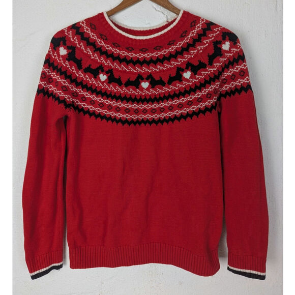 Charter Club Scottie Sweater Womens Small Red Love Dogs Novelty Pullover Hearts - Picture 1 of 6